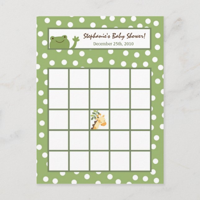 Writing Bingo Card Safari Jungle Animals Green Einladungspostkarte (Vorderseite)