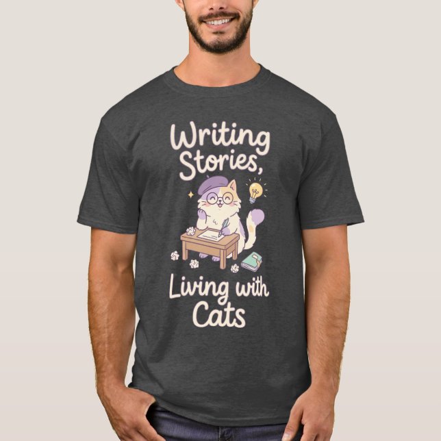 Writing Stories Living with Cats Cute Writer Cat r T-Shirt (Vorderseite)