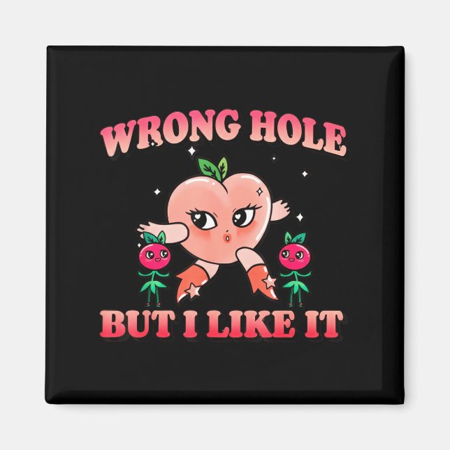 Wrong Hole Peach Naughty Cartoon Retro Adult Humor Magnet (Vorne)