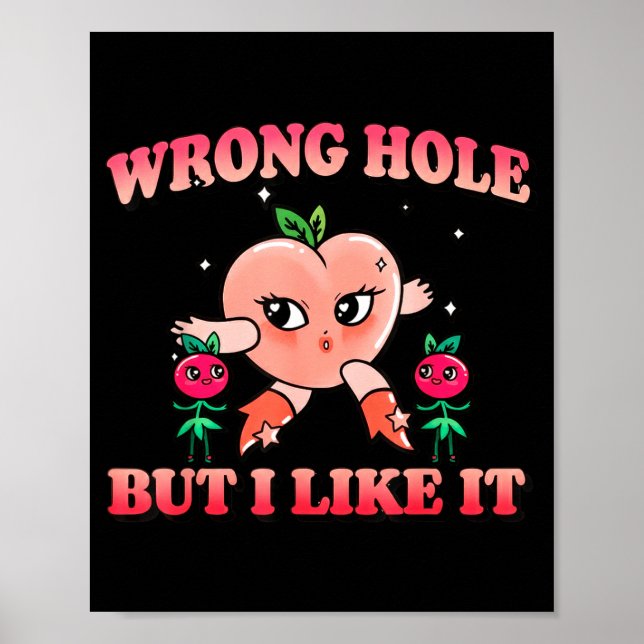 Wrong Hole Peach Naughty Cartoon Retro Adult Humor Poster (Vorne)