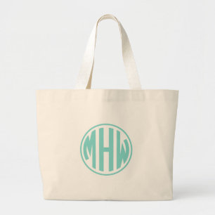 Wt Turq Aqua 3 Initial in einem Circle Monogram DI Jumbo Stoffbeutel
