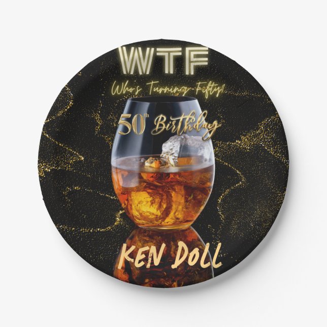 WTF 50 Men's 50. Geburtstagsparty Pappteller (Vorderseite)