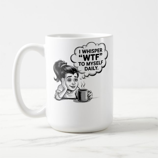 WTF Whisper Coffee Tasse - Funny Retro Cartoon (Links)