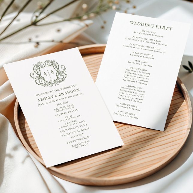 Wuchernden Rosen-Sage-Crest-Monogramm-Hochzeit Programm (Von Creator hochgeladen)
