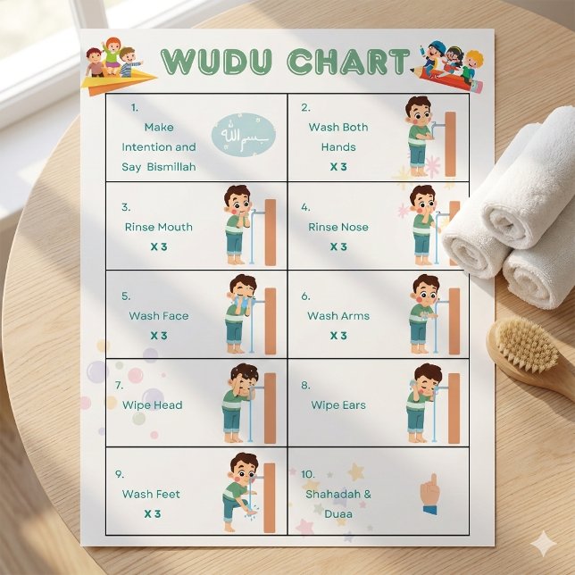 Wudu Steps for Kids Poster Islamic Ablution Chart (Von Creator hochgeladen)