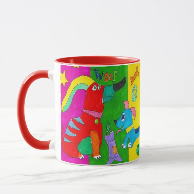 "Wuff! Bellt!" Farbiger Hundetasse Tasse (Links)