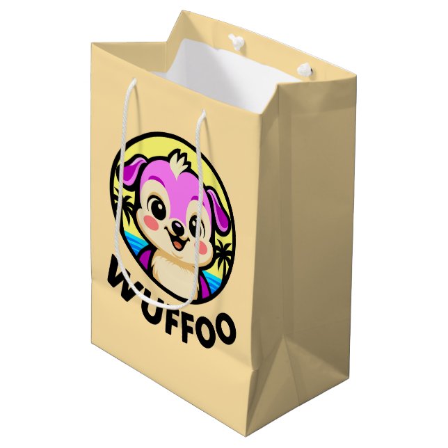 Wuffoo Adventures Cute Kawaii Puppy animation logo Mittlere Geschenktüte (Vorderseite Schrägansicht)