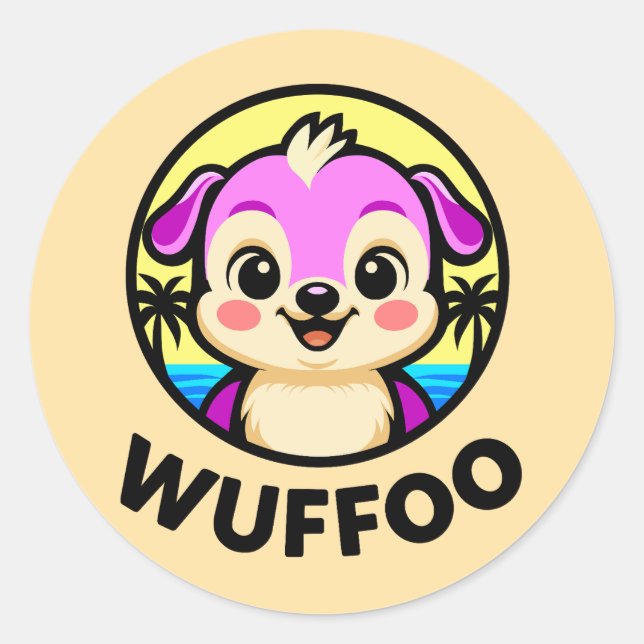 Wuffoo Adventures Cute Kawaii Puppy animation  Runder Aufkleber (Vorderseite)