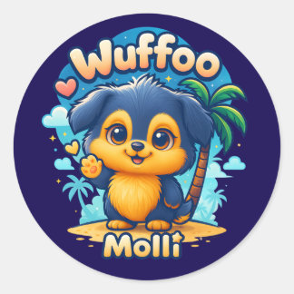 Wuffoo Molli Cute Kawaii Puppy Tropical Island Runder Aufkleber