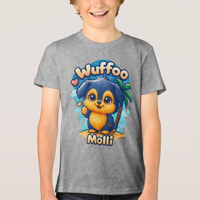 Wuffoo Molli Cute Kawaii Puppy Tropical Island  Tri-Blend Shirt (Vorderseite)