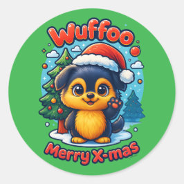 Wuffoo Molli Frohe Weihnachten Kawaii 3D Feiertag Runder Aufkleber