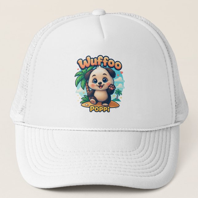 Wuffoo Poppi Cute Kawaii Puppy Tropical Island  Truckerkappe (Vorderseite)