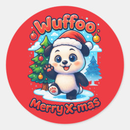 Wuffoo Poppi Frohe Weihnachten Kawaii 3D Feiertag Runder Aufkleber