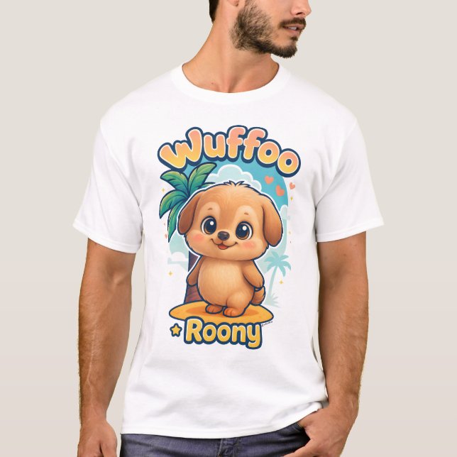 Wuffoo Roony Cute Kawaii Puppy Tropical Island tee (Vorderseite)
