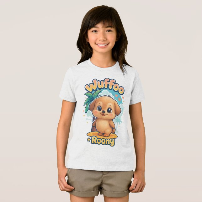 Wuffoo Roony Cute Kawaii Puppy Tropical Island  Tri-Blend Shirt (Vorderseite Voll)