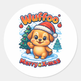 Wuffoo Roony Merry X-mas Kawaii 3D Holiday Runder Aufkleber