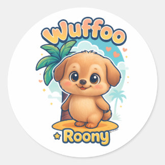 Wuffoo Roony Süße Kawaii Welpen Tropische Aufklebe Runder Aufkleber