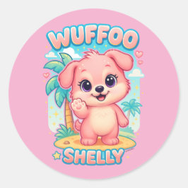 Wuffoo Shelly Kawaii Puppy Tropical Island Runder Aufkleber