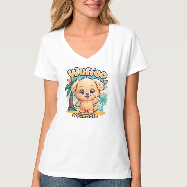 Wuffoo Starssie Kawaii Puppy Tropical Island T-Shirt (Vorderseite)