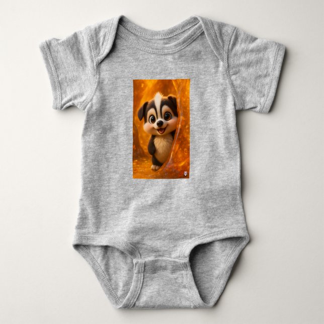 Wuffoo Surffie Cute Kawaii Puppy Amber Baby Strampler (Vorderseite)