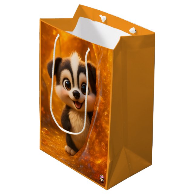 Wuffoo Surffie Cute Kawaii Puppy Amber Mittlere Geschenktüte (Vorderseite Schrägansicht)