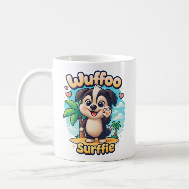 Wuffoo Surffie Cute Kawaii Puppy Tropical Island Kaffeetasse (Links)