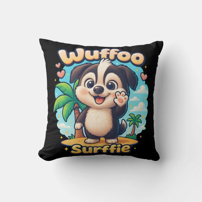 Wuffoo Surffie Cute Kawaii Puppy Tropical Island Kissen (Vorderseite)