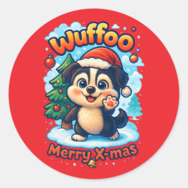 Wuffoo Surffie Frohe Weihnachten Kawaii 3D Feierta Runder Aufkleber