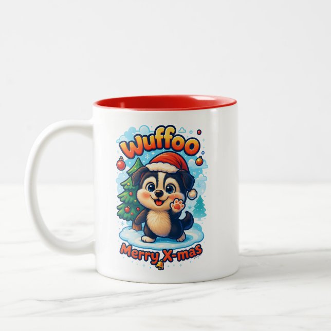 Wuffoo Surffie Merry X-mas Kawaii 3D Holiday Zweifarbige Tasse (Links)