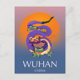 Wuhan China Drache Reiseplakat Postkarte