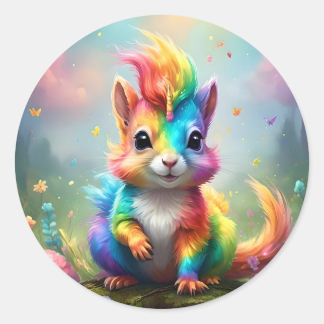Wunder: Das Rainbow-Unicorn-Eichhörnchen Runder Aufkleber (Vorderseite)