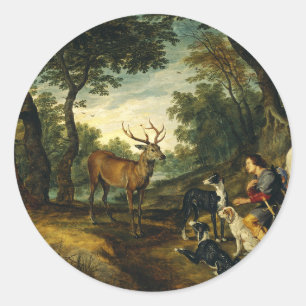 Wunder des Heiligen Hubertus von Peter Paul Rubens Runder Aufkleber