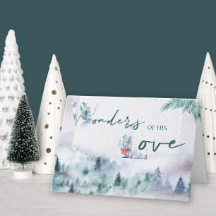 Wunder seiner Liebe Aquarell Nebelwald Kiefern Feiertagskarte
