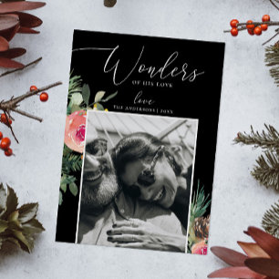 Wunder seiner Liebe Black Floral Christmas Foto Feiertagskarte