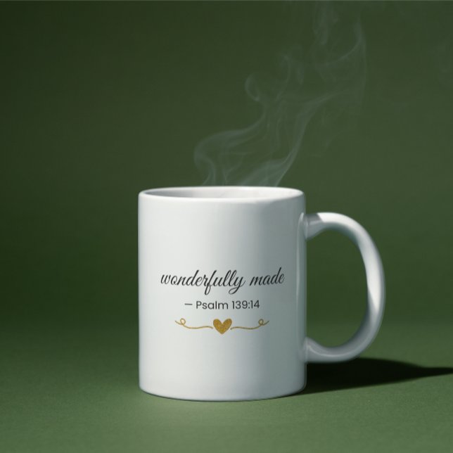 Wunderbar gemacht – Psalm 139:14 Tasse (Von Creator hochgeladen)