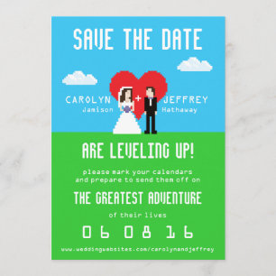 Wunderbar Nerdy 8-Bit Bride & Groom Speichern Sie  Save The Date