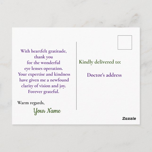 wunderbare Augenlinsenoperation Postkarte (Rückseite)