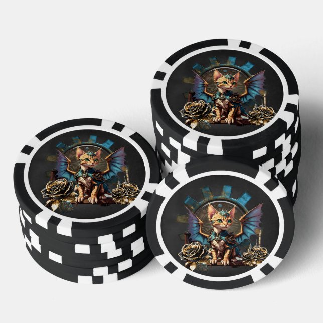 Wunderbare Fantasiesteampunkatze. Pokerchips (Stapel)