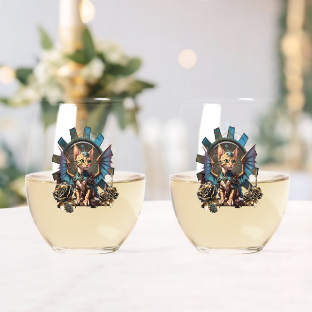 Wunderbare Fantasiesteampunkatze. Weinglas Ohne Stiel (Insitu (Hochzeit))
