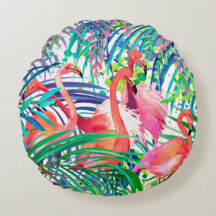Wunderbare Flamingo-Aquarell-Illustration. Afrika Rundes Kissen