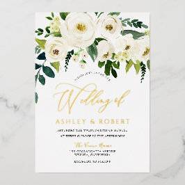 Wunderbare Hochzeit: Weiße blühende Blume Golden Folieneinladung