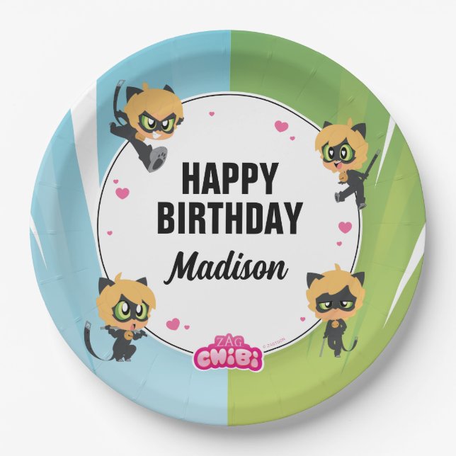 Wunderbare Katze Noir Birthday Pappteller (Vorderseite)