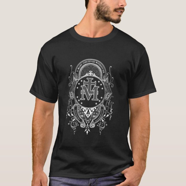 Wunderbare Medaille Katholik Unsere gesegnete Mutt T-Shirt (Vorderseite)