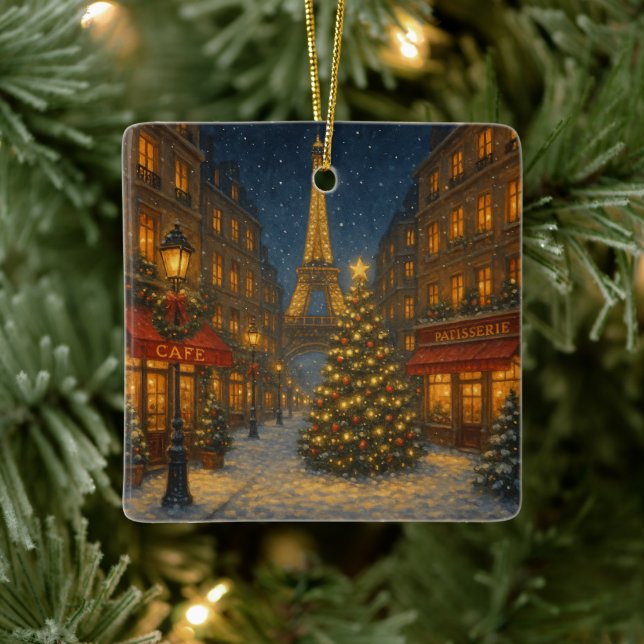 Wunderbare Pariser Weihnachtsstraßen Keramikornament (Baum)