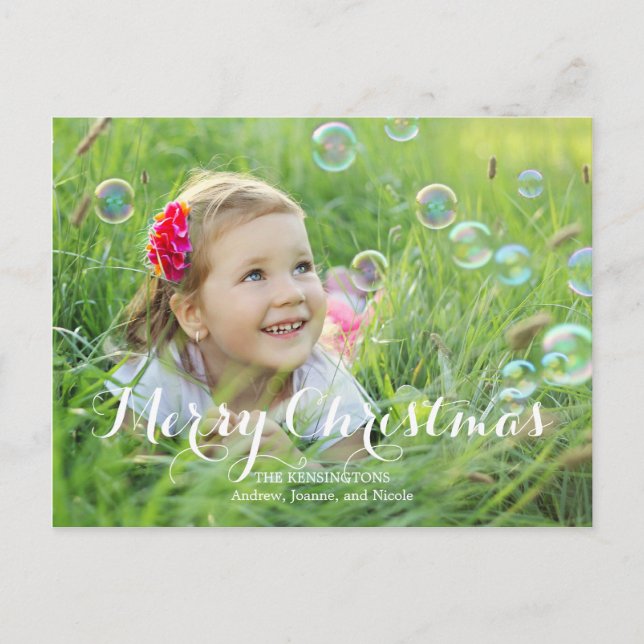 Wunderbare Script Weihnachtsfotokarte Feiertagspostkarte (Vorderseite)