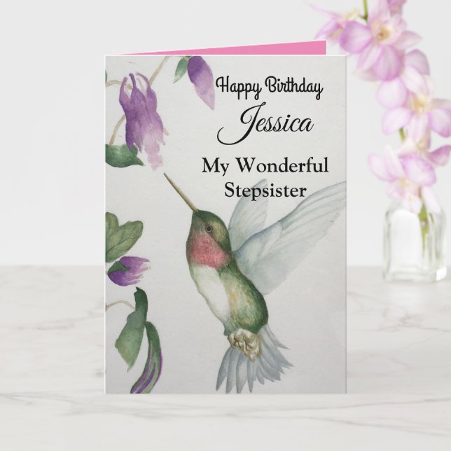 Wunderbare Stepschwester Happy Birthday Hummingbir Karte (Orchidee)