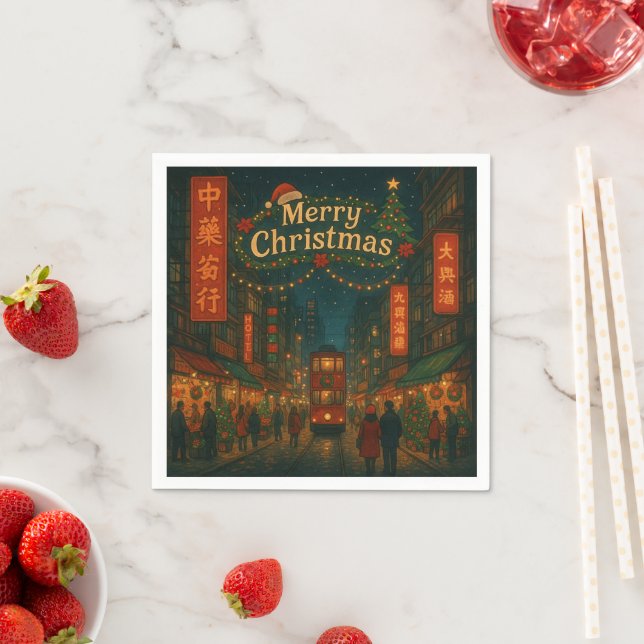 Wunderbare Weihnachtsstraßen in Hongkong Serviette (Beispiel)