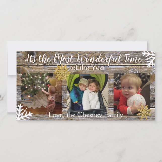 Wunderbare Zeit des Jahres Schneeflocken und Holz Karte (Vorderseite)