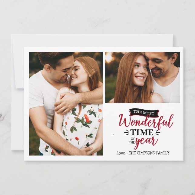 Wunderbare Zeit | Roter karierter Urlaub 2 Foto Co Karte (Vorderseite)