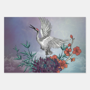 Wunderbarer Kran mit Blume Geschenkpapier Set